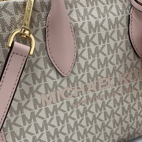 MICHAEL KORS MIRELLA SMALL SHOPPER TOP ZIP XBODY POWDER BLUSH MULTI SIGNATURE - Picture 5 of 16